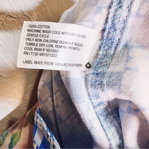 Blue Checkerboard Floral High Waist Wide Leg Pull On Pants Womens L - Picture 7 of 7